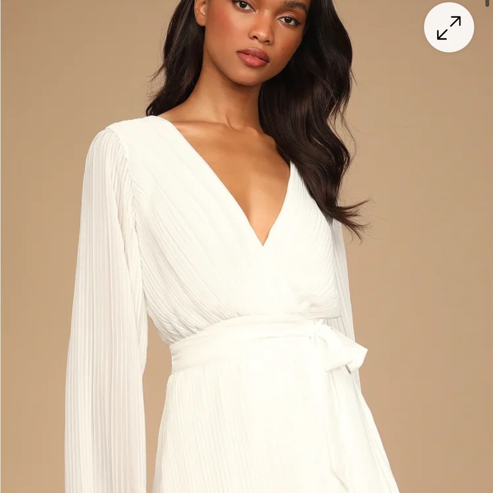 Lulus Embrace Your Beauty Ivory Pleated Long Sleeve
Skort Romper LARGE